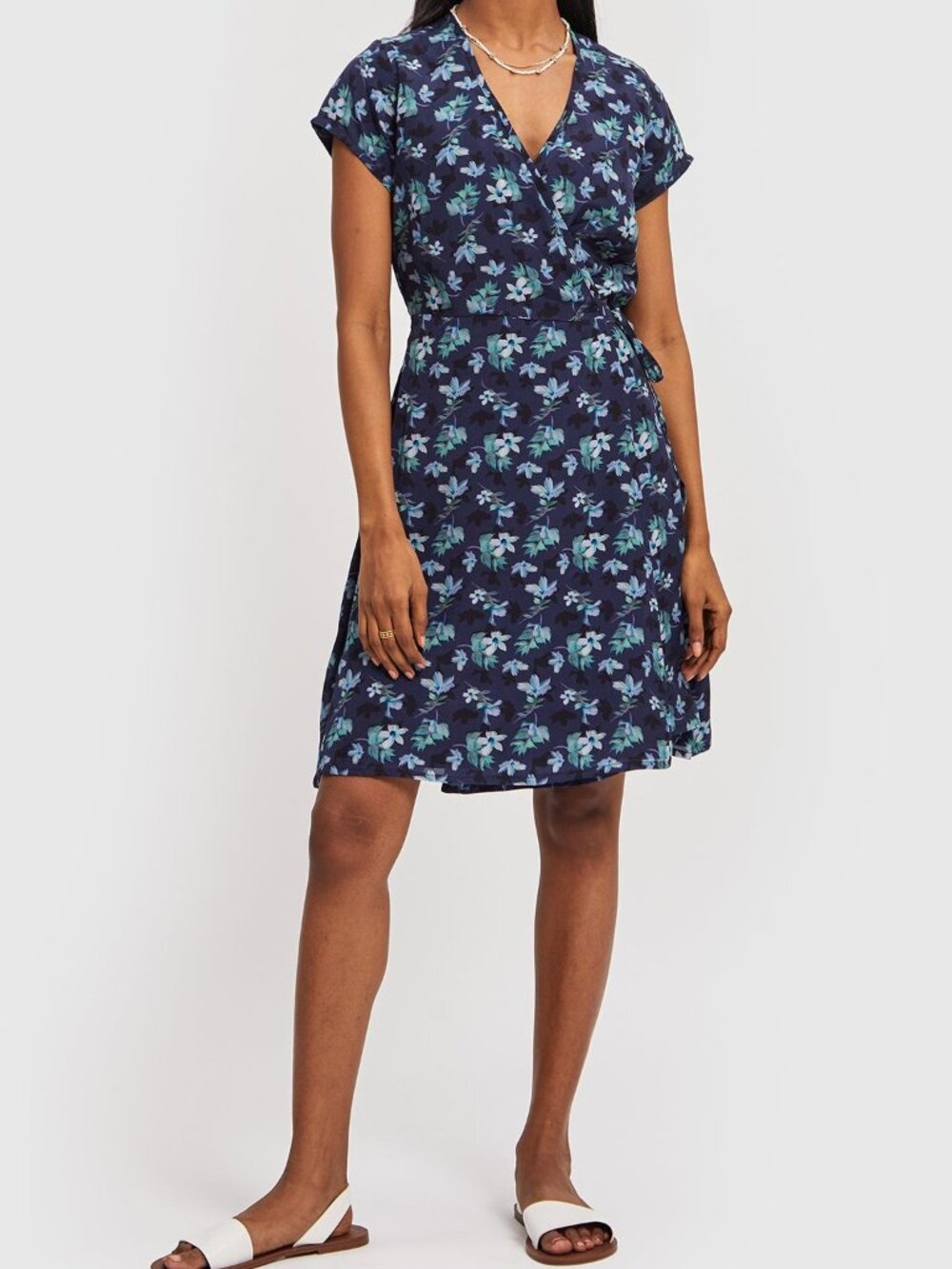 Reistor Navy Short Wrap Dress Midnight Florals Size L